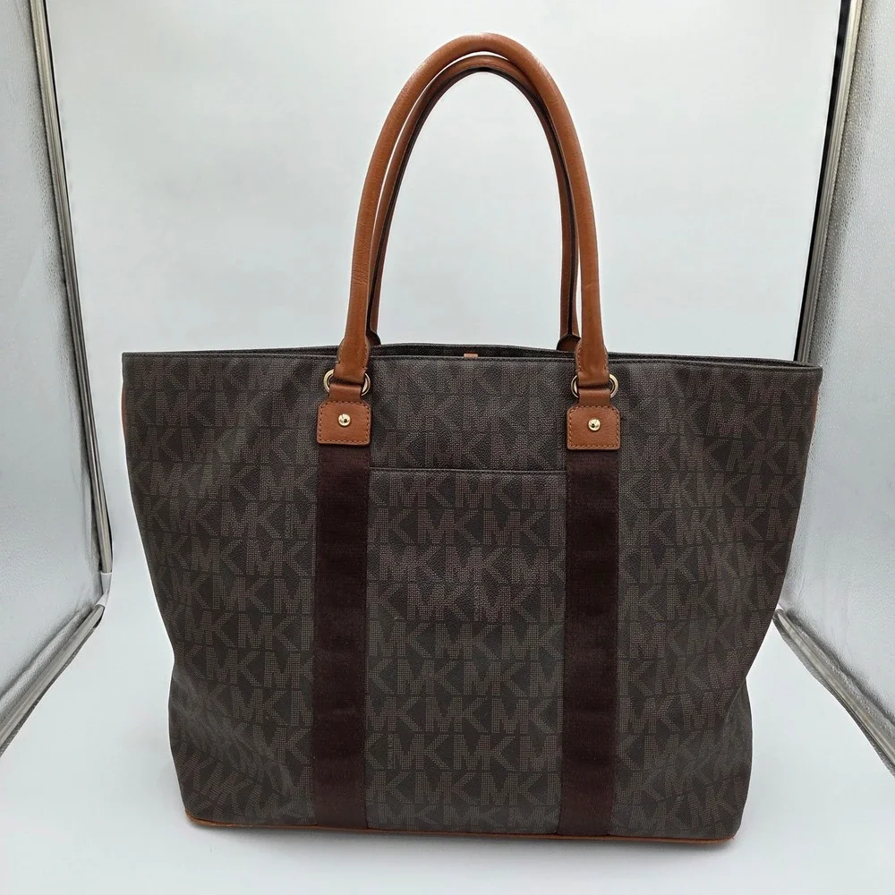 Michael Kors Signature‎ MK Travel Shoulder Bag XL Tote Dark Brown Carry On